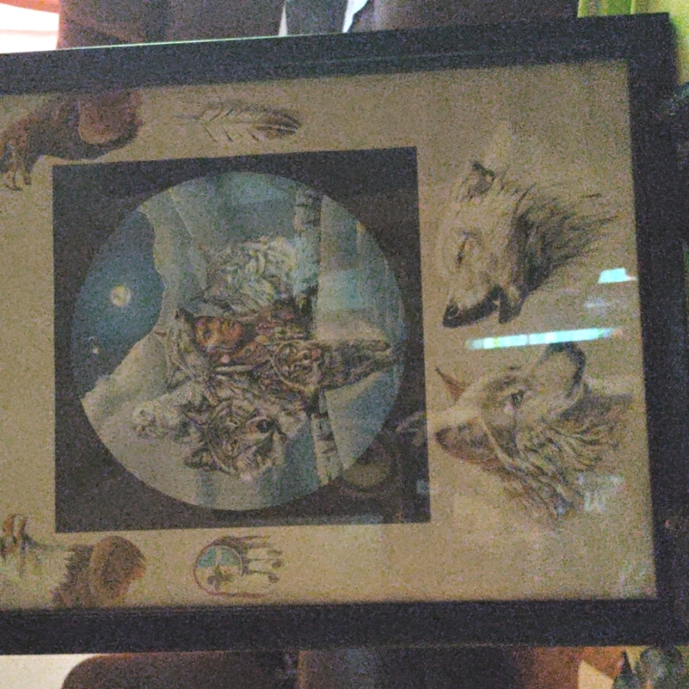 Tribal wolf vintage photo glass frame